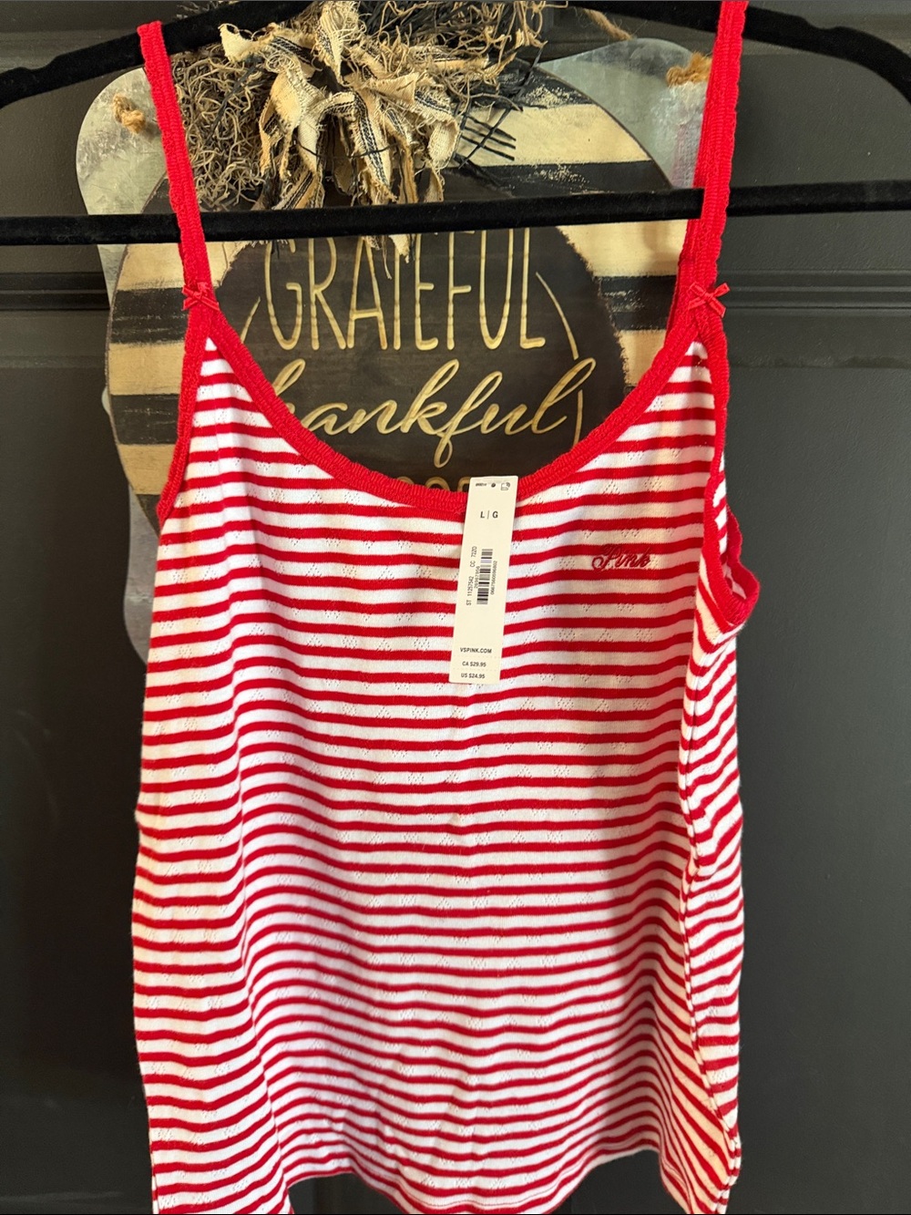 *NWT* Pink by Victoria’s Secret Women’s Red & White Striped Cami - Sz. Large